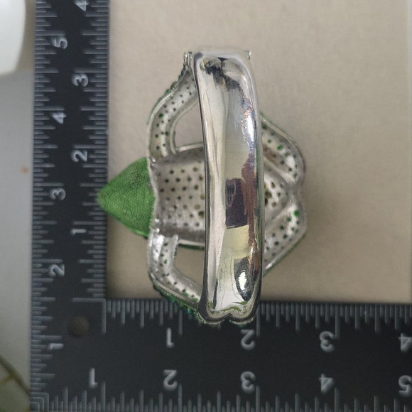 Silver Statement Bracelet Green Cubic Zirconia Frog Clamper Hinge - Picture 4 of 11